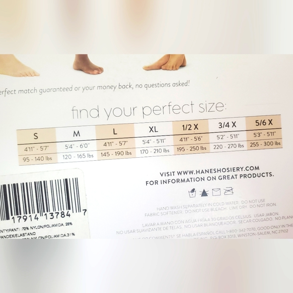 Hanes -Size L -2 Pack Hosiery Chart For Perfect Fit - Picture 4 of 7